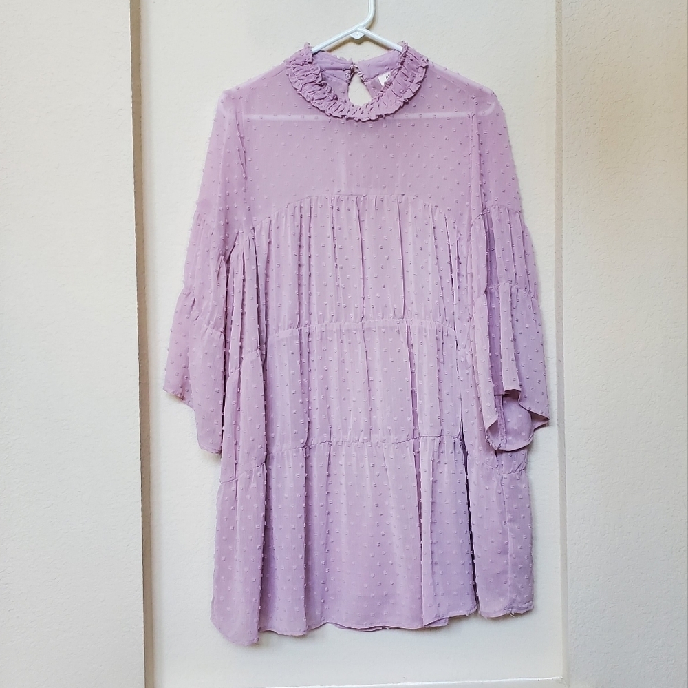 Umgee Bell Sleeves Ruffled Collar Dress.  Size Medium